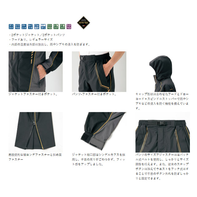 がまかつ LE3546 ゴアテックスレインスーツ(ライトタイプ) ブラック 