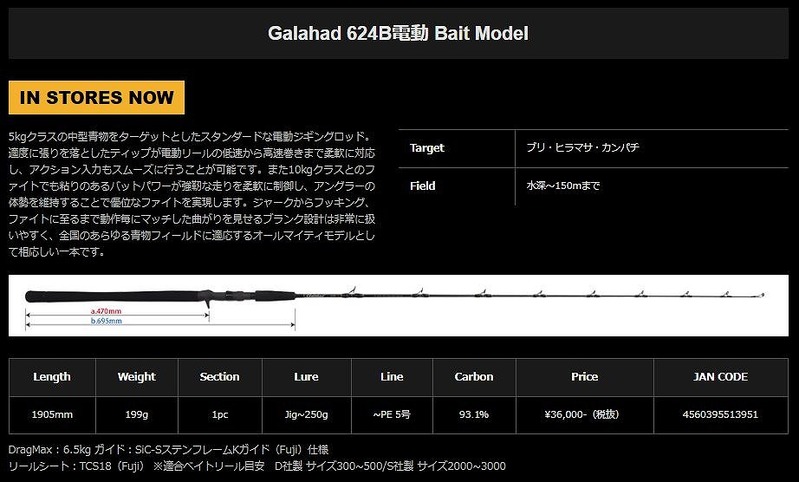 ヤマガブランクス ギャラハド 624B電動 Bait Model ※店頭受け取り/店舗