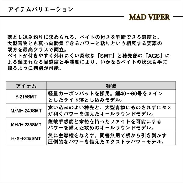 ダイワ 船大物竿 マッドバイパー落とし込みSP H/XH-245SMT(1ピース