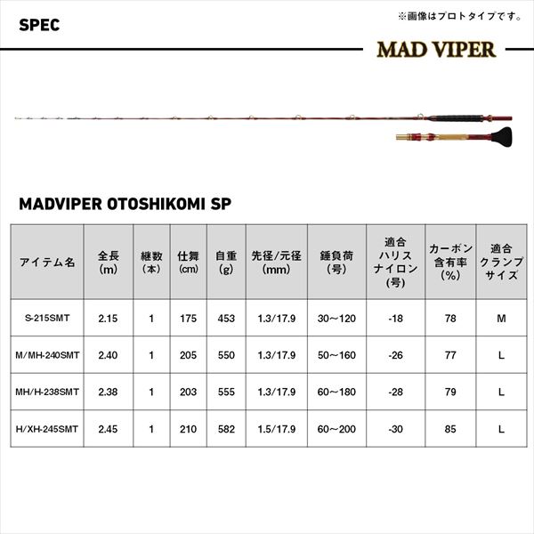 ダイワ 船大物竿 マッドバイパー落とし込みSP M/MH-240SMT(1ピース
