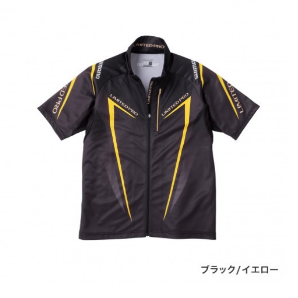 ｼﾏﾉ SH-012S ﾌﾙｼﾞｯﾌﾟｼｬﾂ ﾘﾐﾃｯﾄﾞﾌﾟﾛ(半袖) ﾌﾞﾗｯｸ/ｲｴﾛｰ 2XL: ウェア・靴