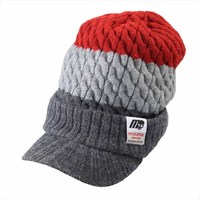 オレンジブルー 防寒帽子 MZCP-F669 mazume ニットキャップ(ツバ付) チャコール×レッド フリーサイズ